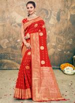 Silk Orange Traditional Wear Weaving Saree